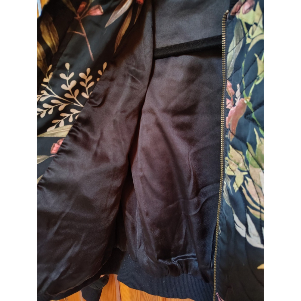 Elan Olive Leaf Bomber Jacket Women S Black Quilted Floral Zip Front Lightweight - Picture 7 of 9